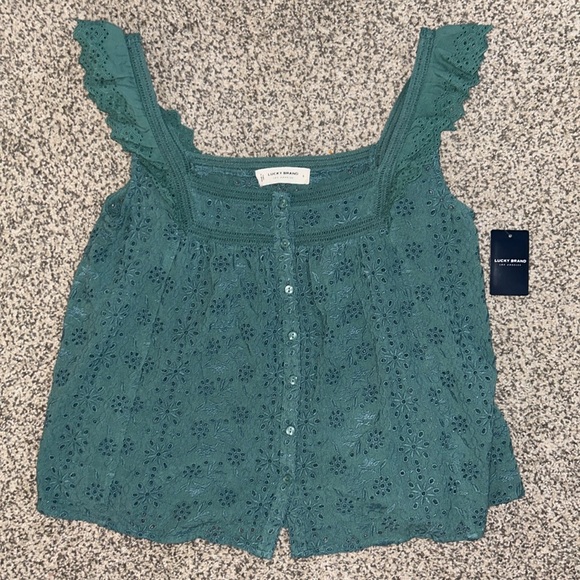 Lucky Brand Tops - NWT Lucky Brand Embroidered Ruffle Button-down Tank Top